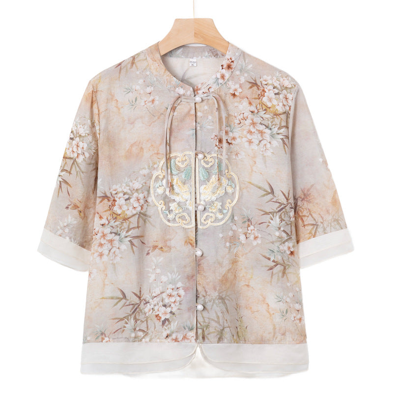 Mom New Spring And Summer Wear National Style Small Shirt Two-piece Set