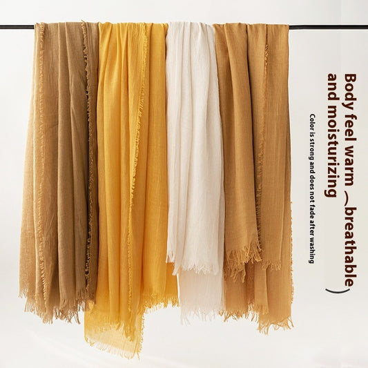 Strict Selection Summer Cotton And Linen Scarf Solid Color Simple Sun Protection