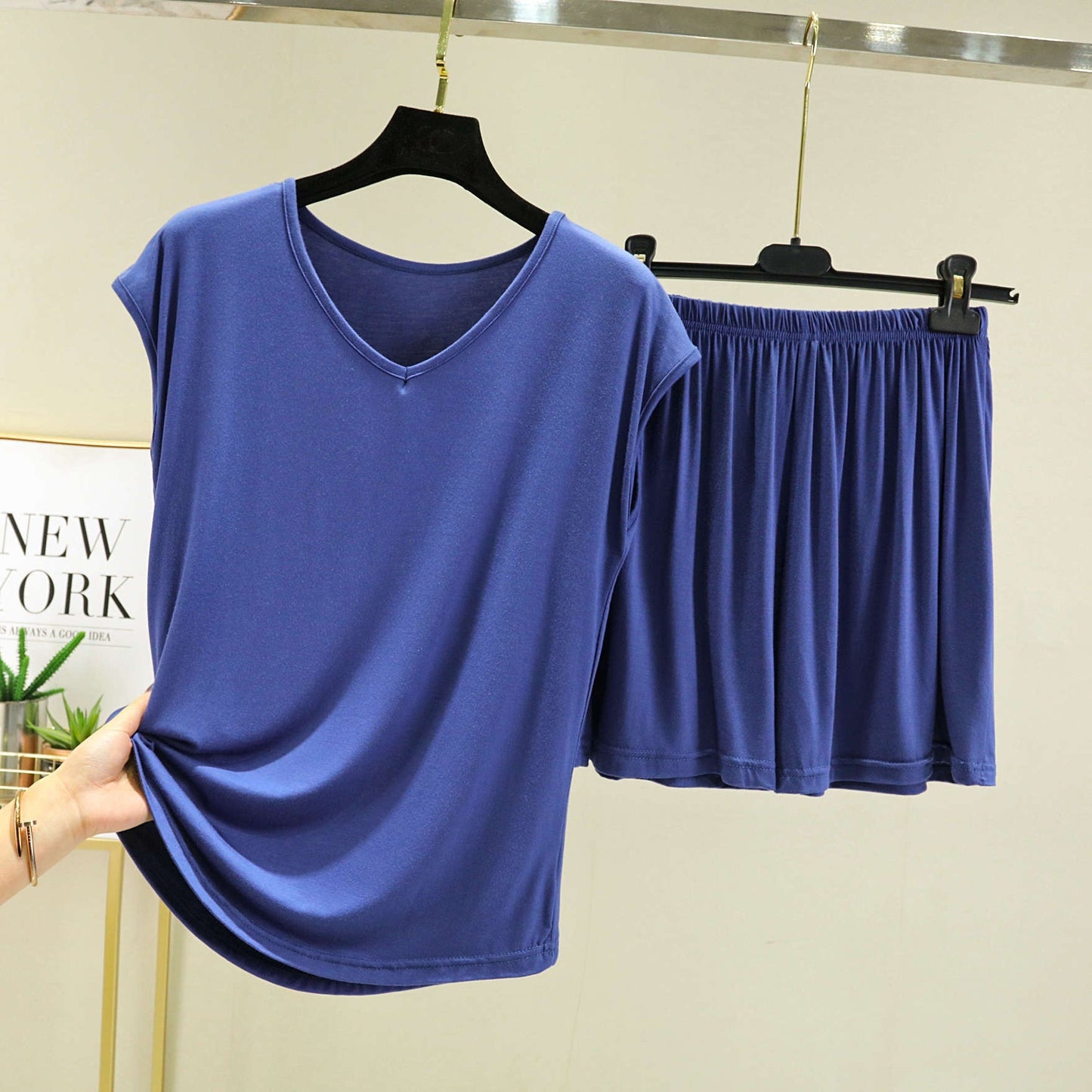 Summer Inner-layer V-neck Sleeveless T-shirt And Loose-fitting Pajama Pants Two-piece Set