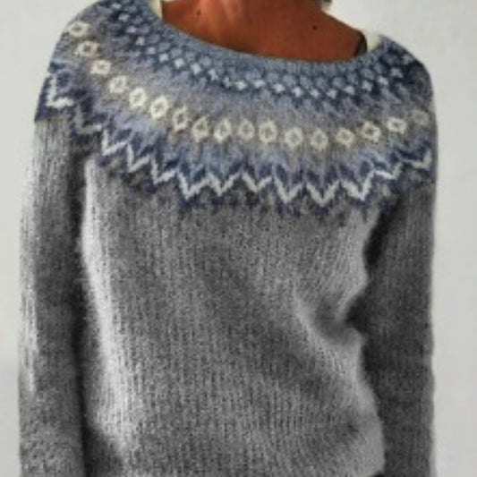 Womens Chunky-Knit 3D Crew-Neck Top With Digital Print