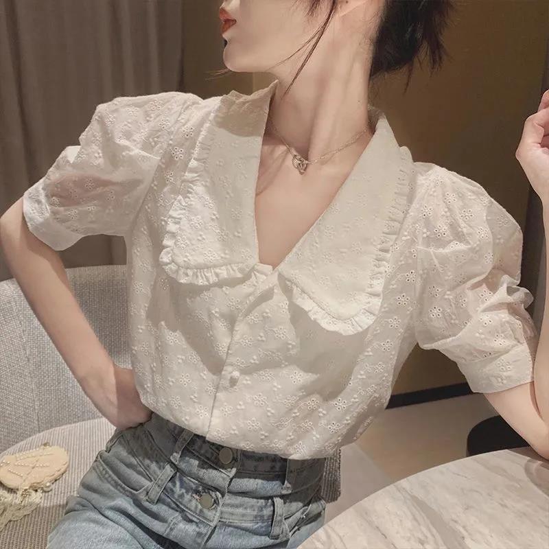 Doll Collar Purple Shirt Bubble Short Sleeves