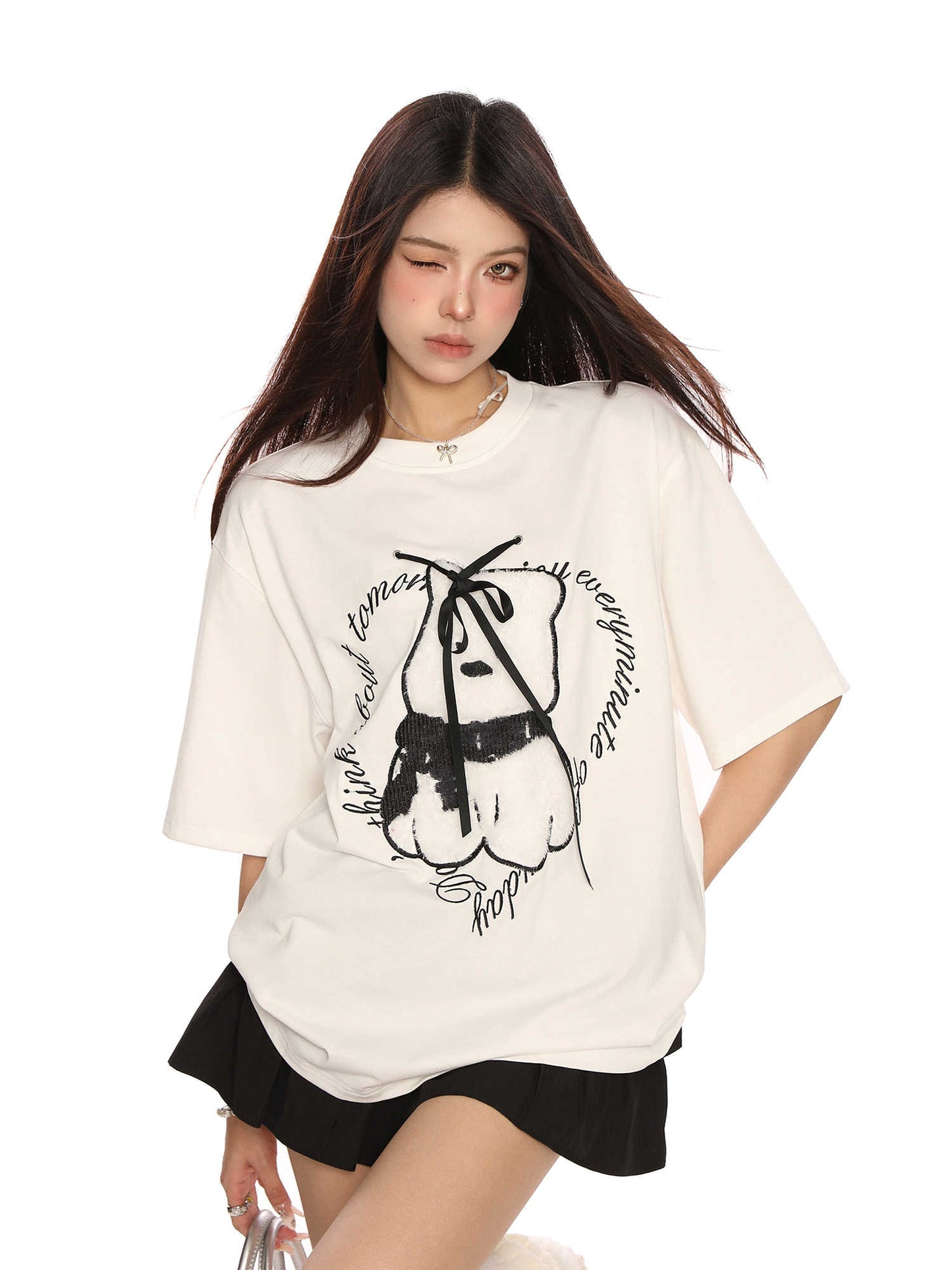 Puppy Towel Embroidery Short-sleeved T-shirt
