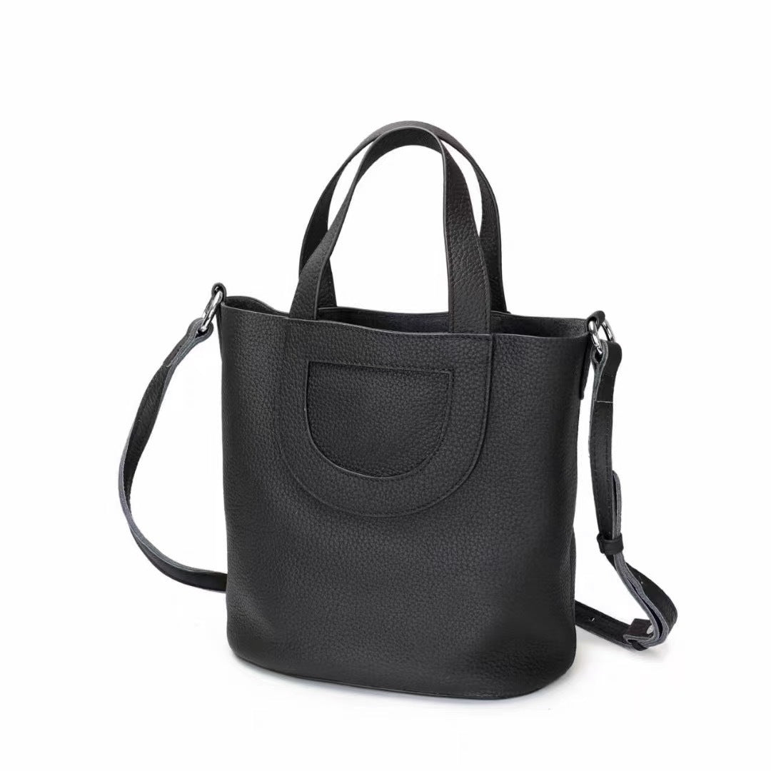 First Layer Cowhide Pig Nose Vegetable Basket Bucket Bag Hand Bill Of Lading Shoulder