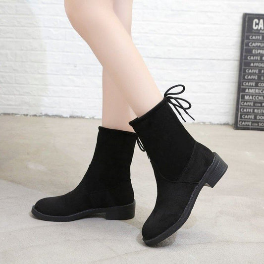 Women's Plus Size European And American Low Heel Plus Velvet Slim Stretch Boots