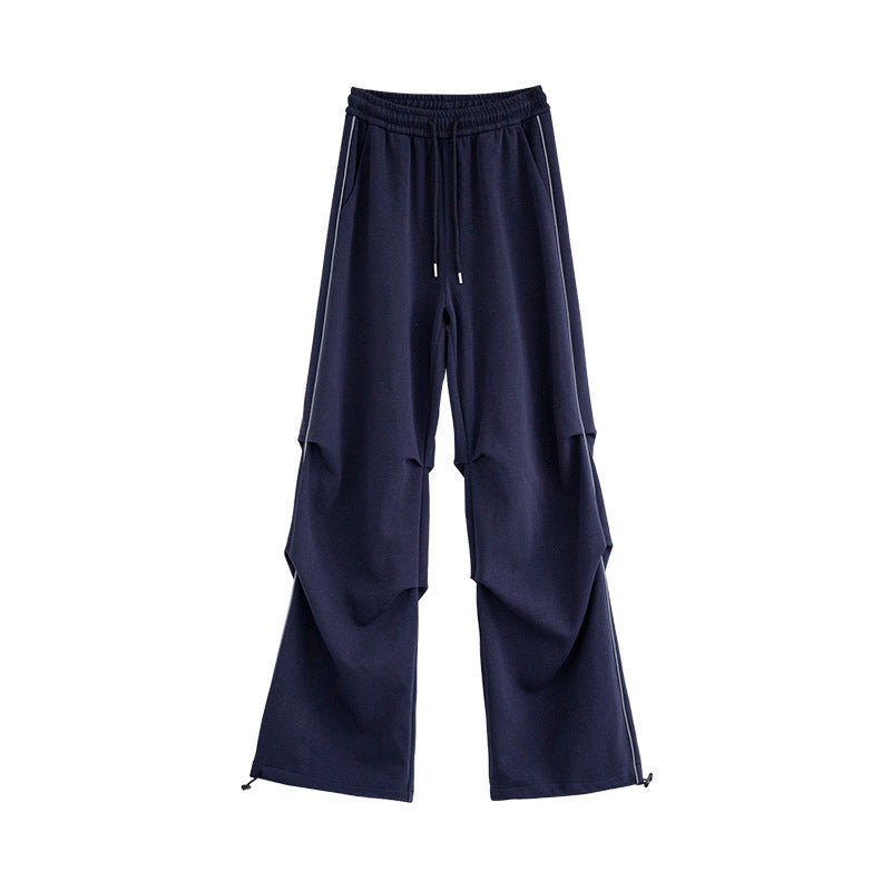 Womens Loose Straight-leg Wide-leg Pants With Reflective Stripes