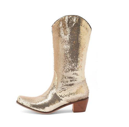 Womens Block-Heel Patent Leather Knee-High Boots