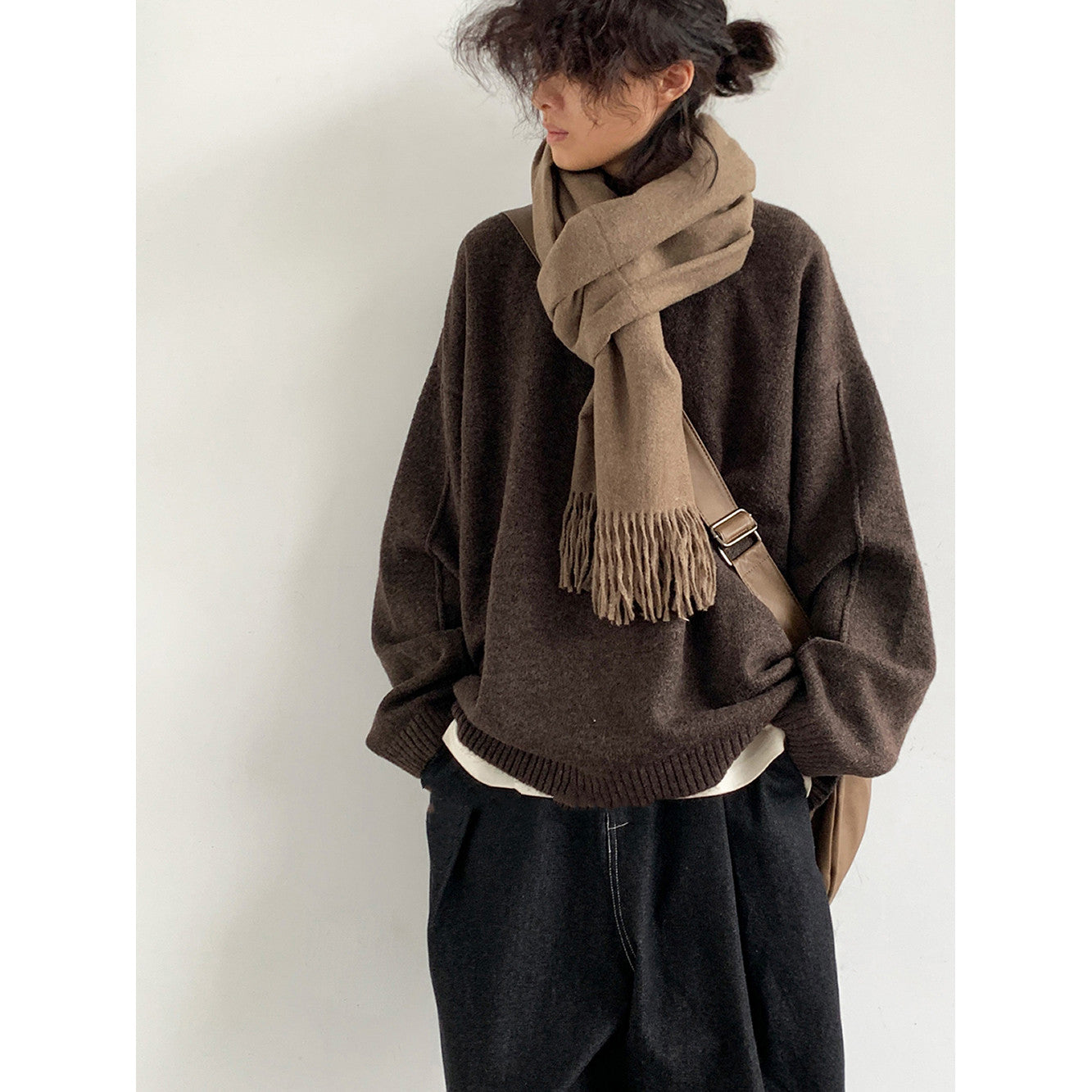 Japanese Vintage Solid Knit Academy Style Loose Unisex Maillard Sweater
