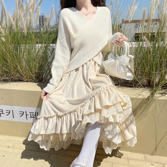 Velvet Dress Thick Retro Lace Swing Design Cake Dress