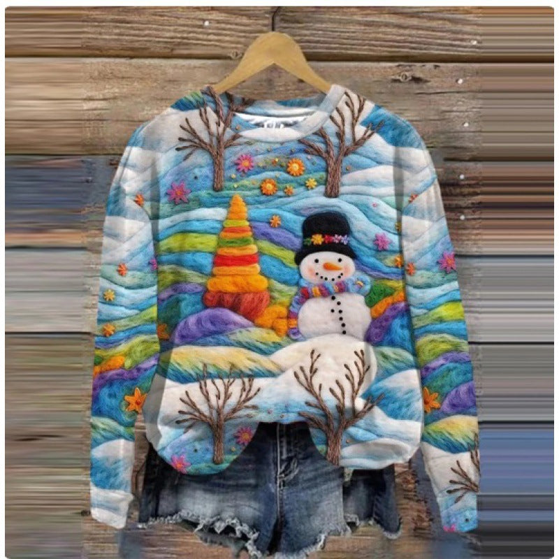 Efterår Og Vinter Dame Sjovt Print Juleferie Afslappet Sweatshirt