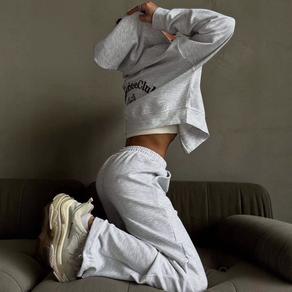 European And American Zip-Up Hoodie Set