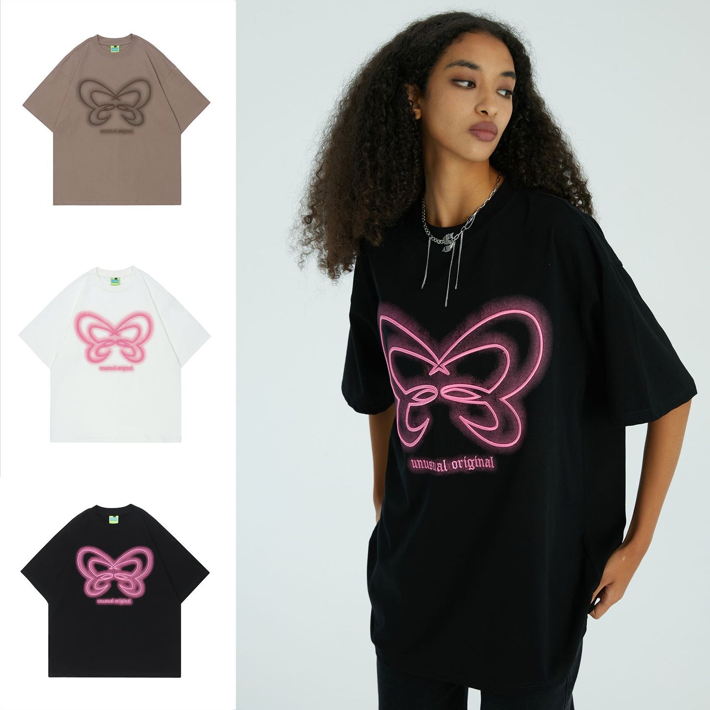 Women's Fashionable Simple American Street Embroidered Butterfly Short-sleeved T-shirt