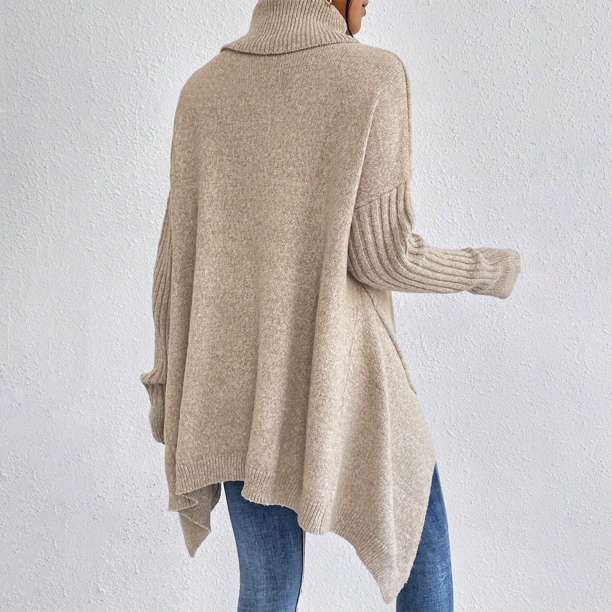 Uregelmæssig rullekrave-sweater Vinter løs langærmet striktoppe Fritids varm pullover-sweater Dametøj