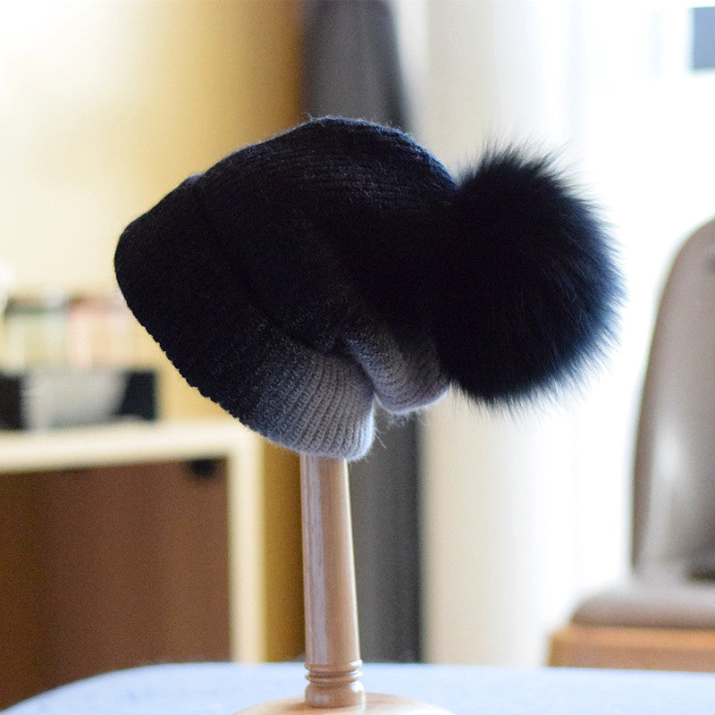 Women's Casual Autumn And Winter Fox Fur Ball Wool Hat