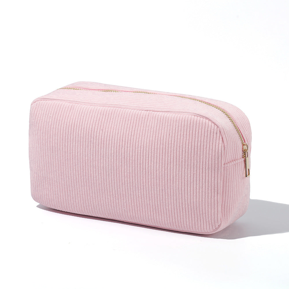 Large Capacity Portable Vertical Stripe Corduroy Cosmetic Bag