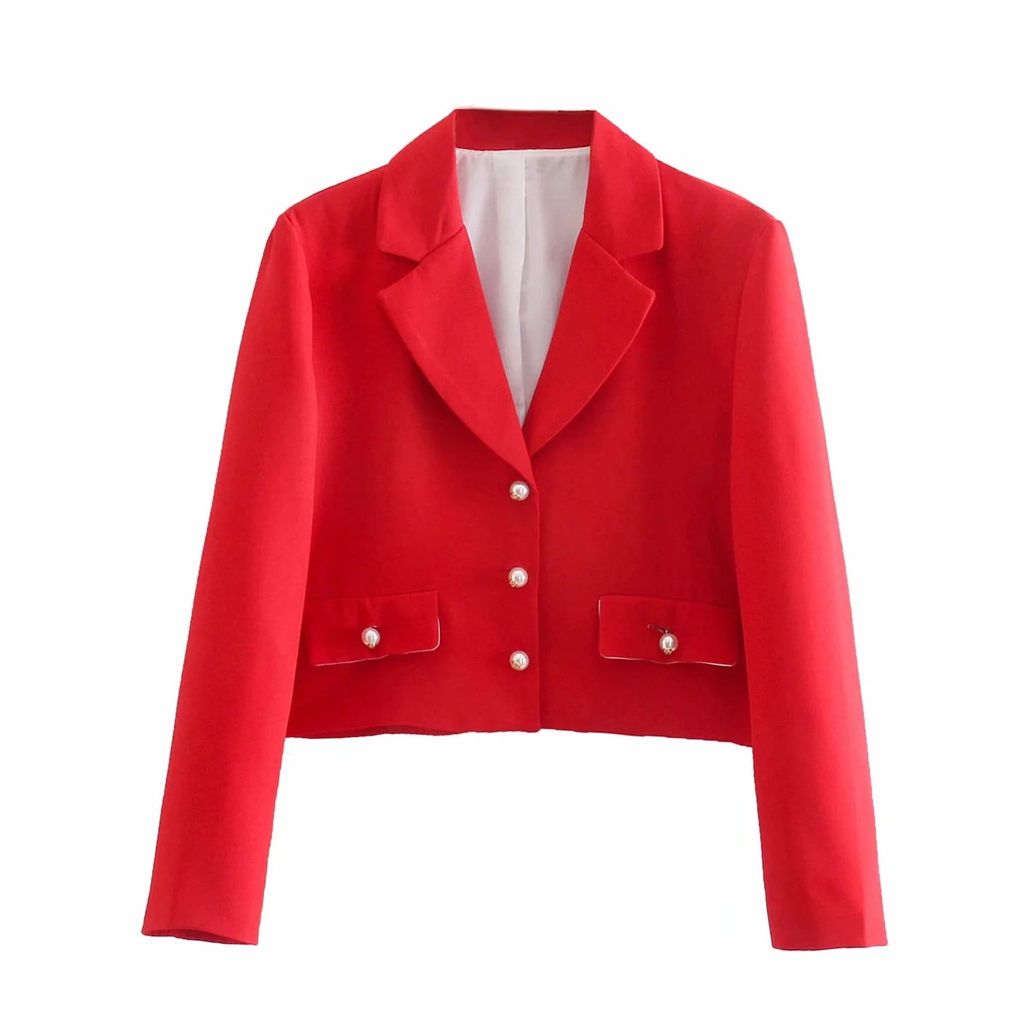 Blazer casual corto con botones de perla sólidos