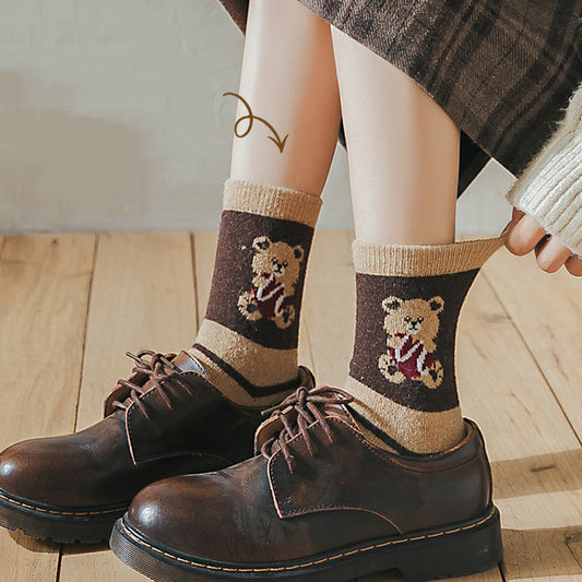 Thick Socks Women's Pure Cotton Tide Medium Tube Cute Plus Velvet