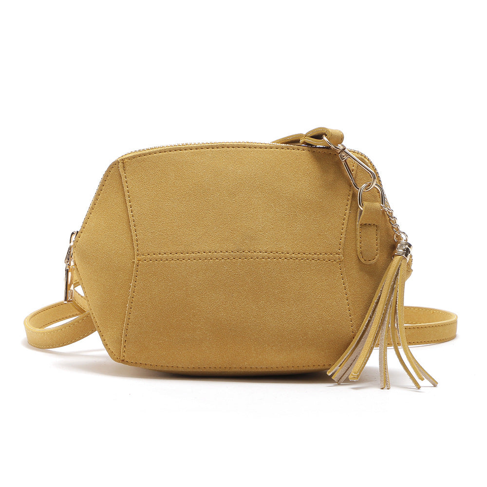 Fashionable And Simple Frosted Simulation Leather Candy Color Tassel Small Shell Bag