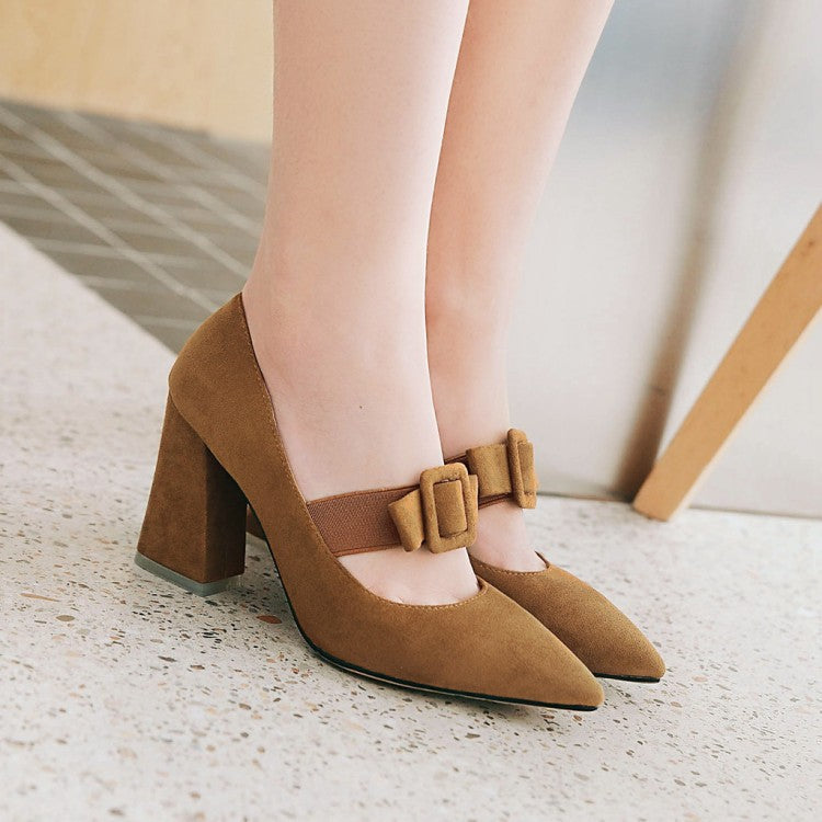 Chunky High Heel Pointed Toe  Size Shoes