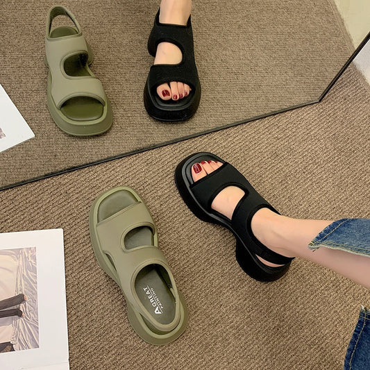 Summer New Casual Stretch Cloth All-match Muffin Thick Sports Sandals