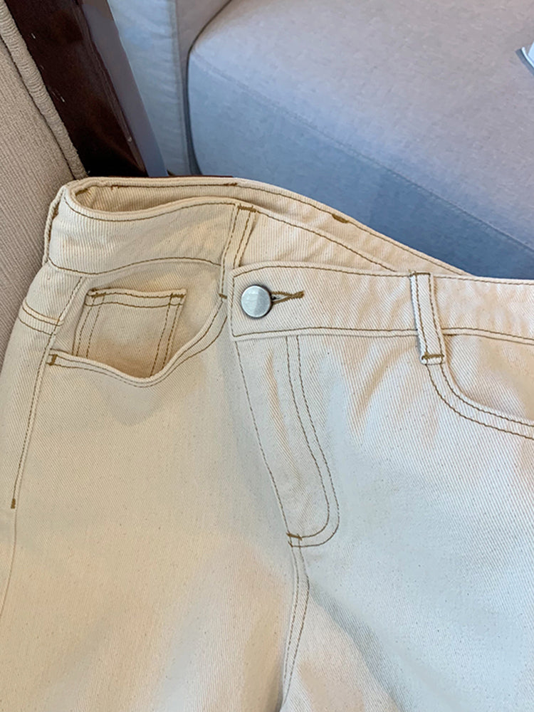 Women's Vintage Flocked White High Waist Jeans