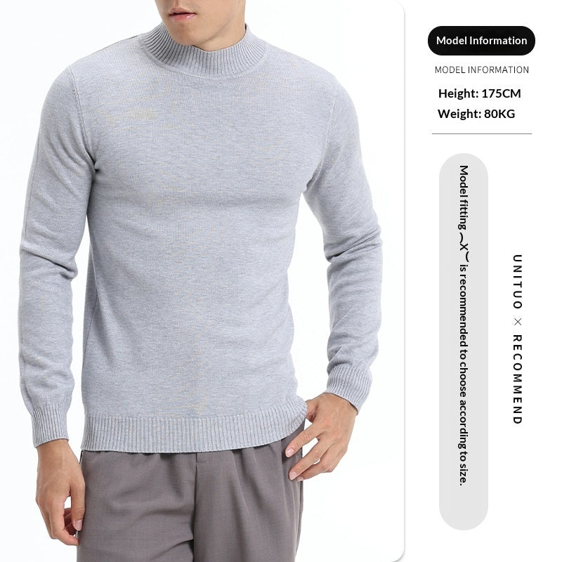 Autumn And Winter High-end Semi-turtleneck Sweater For Men, Solid Color Versatile Lazy Warm Knitted Undershirt