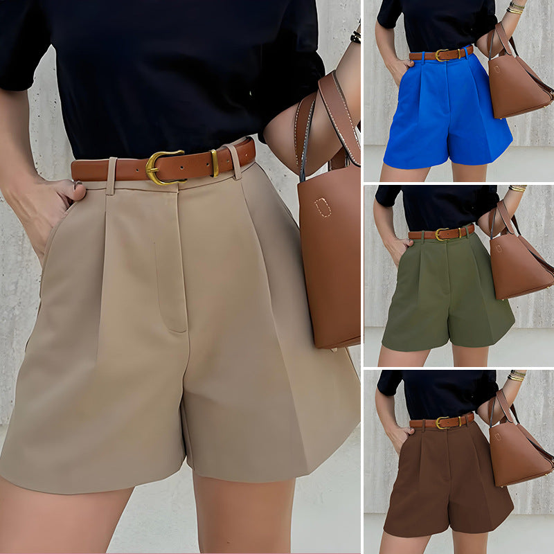 Fashionable And Elegant Solid Color Loose Straight Casual Shorts