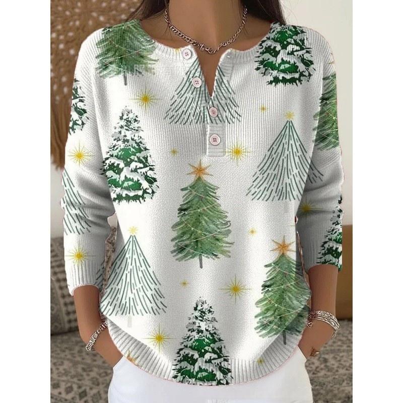 Retro Christmas 3D Digital Printing Four-button Stand Collar T-shirt
