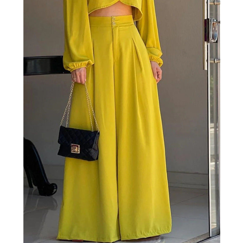 Womens Asymmetrical Top And High-waisted Wide-leg Pants Set