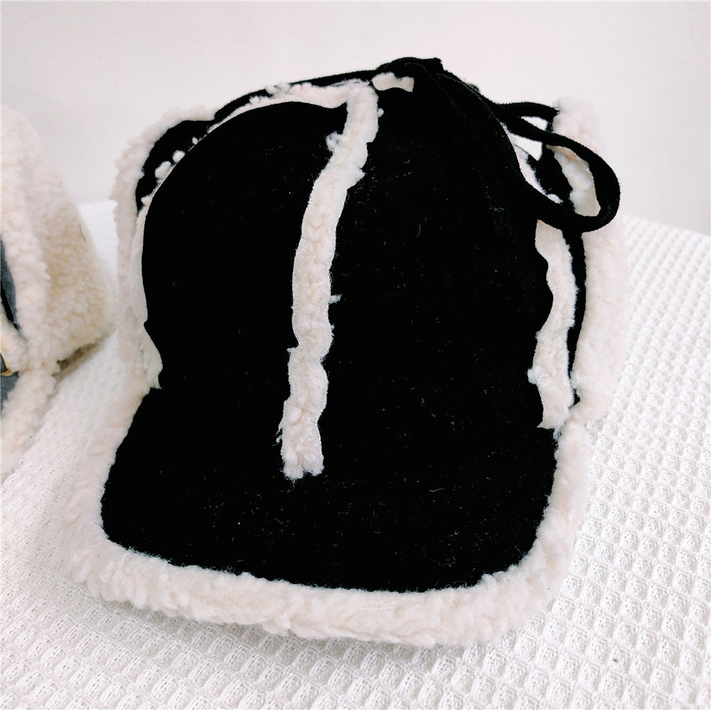 Rope Ushanka Women's Lamb Wool Fleece-lined Thermal And Windproof Cold Protection Earflaps Northeast Hat