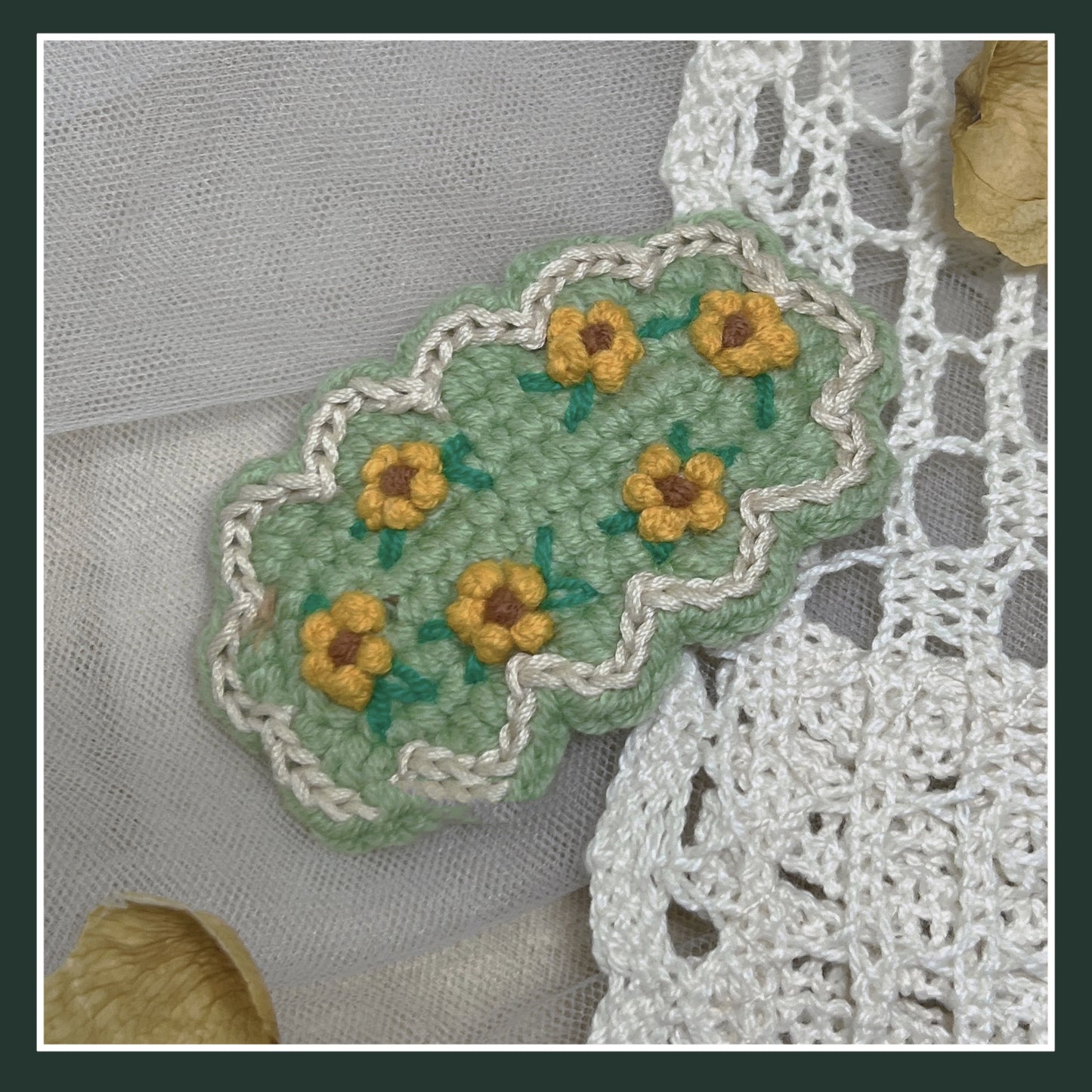 Hand Crocheted Yarn Weaving Vintage Embroidery Barrette