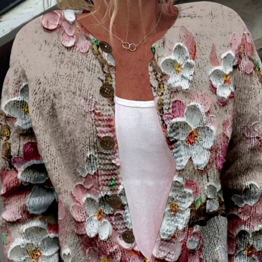 Ny strikket cardigan med 3D-print i løs pasform til damer – efterårs- og vinterstil