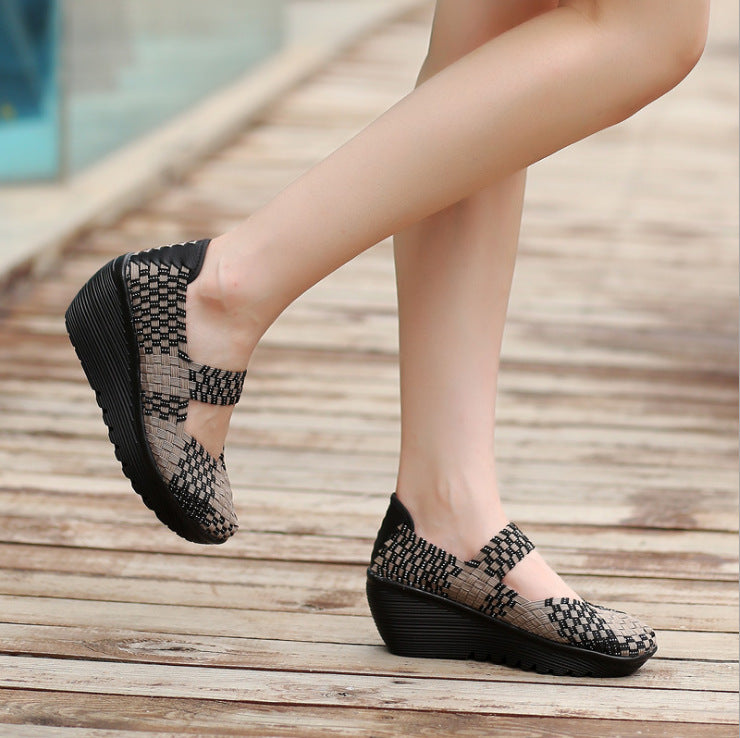 Hand-woven Women's Hollow-out Platform Casual Shoes