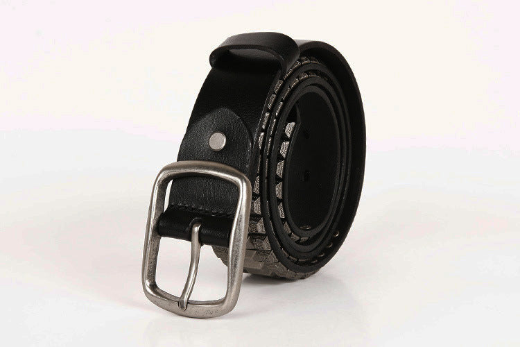 First Layer Cowhide Niche Pagoda Decorative Rivets Street Punk Belt