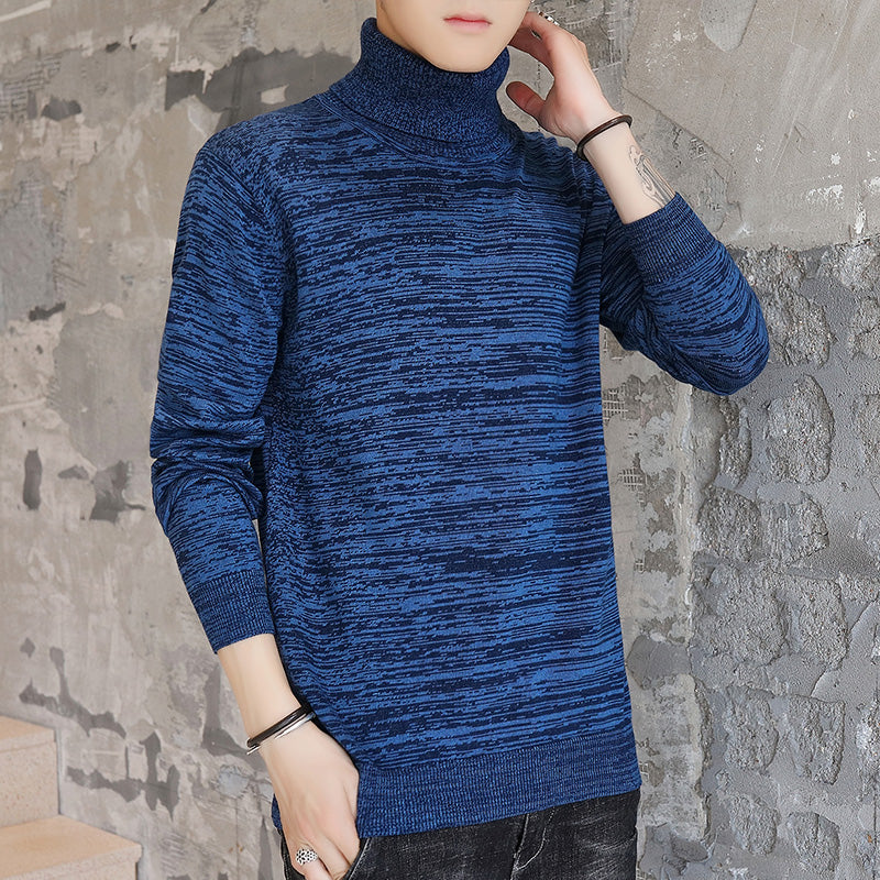 Autumn Men's New Sweater Spot High Collar Plus Velvet Long Sleeve Slim Type