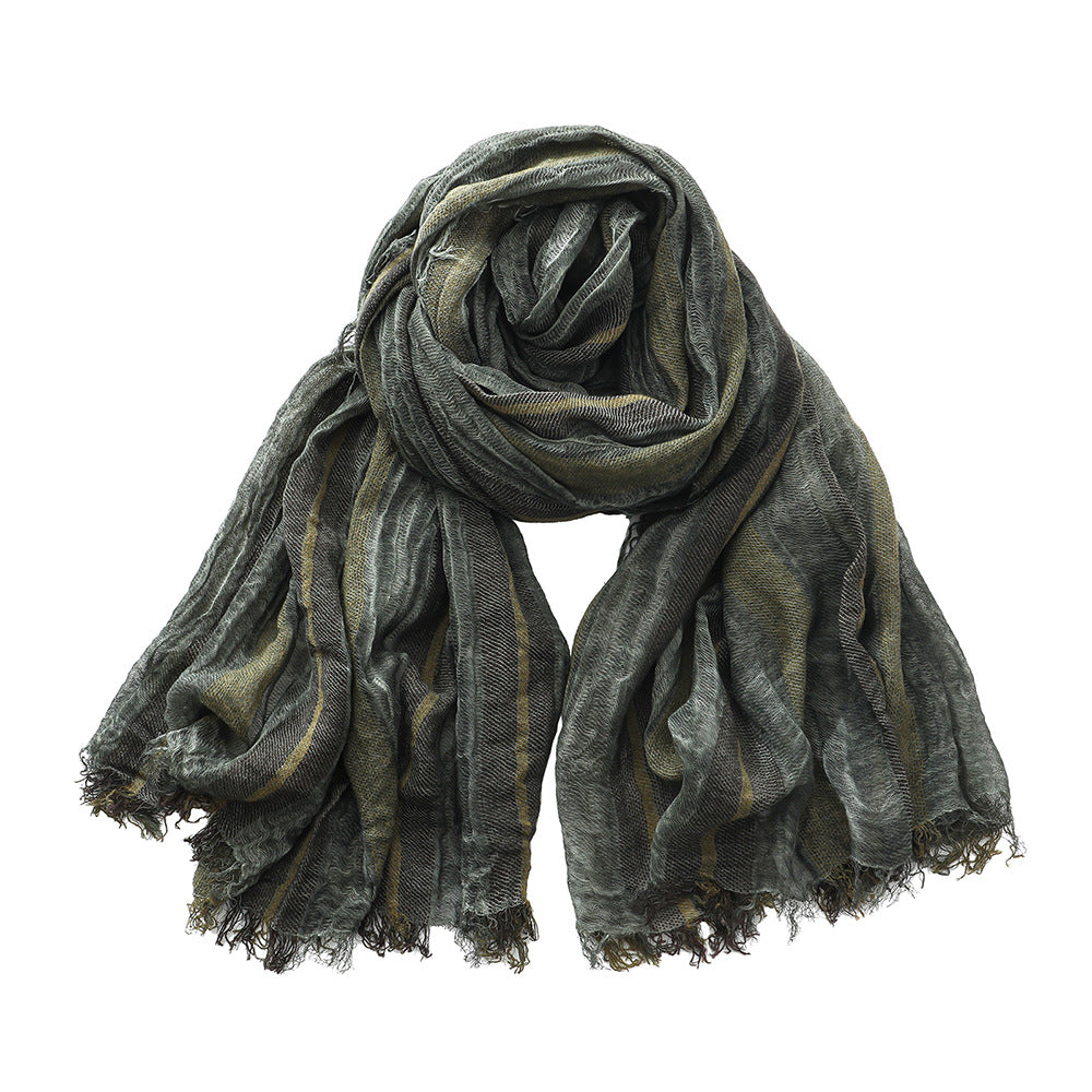 Retro Artistic Cotton And Linen Scarf Unisex Mixed Color Stripe Long