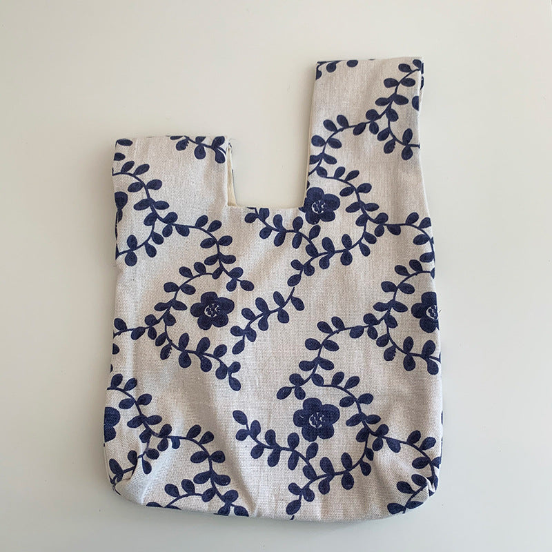 Japanese Style Multi-color Printed Linen Wrist Bag