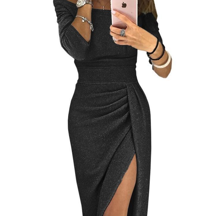 Shimmering Sheath Dress With A Keyhole Neckline And Side Slit For Women
