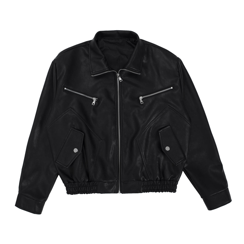 Hippie Rock Motorcycle Clothing Leather Jacket Men's Loose Casual Zipper Stand Collar PU Leather Jacket