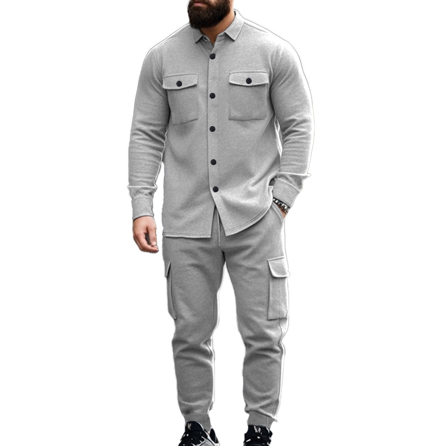 Hunting-style Lapel Jacket Loose And Warm Two-piece Set For Men