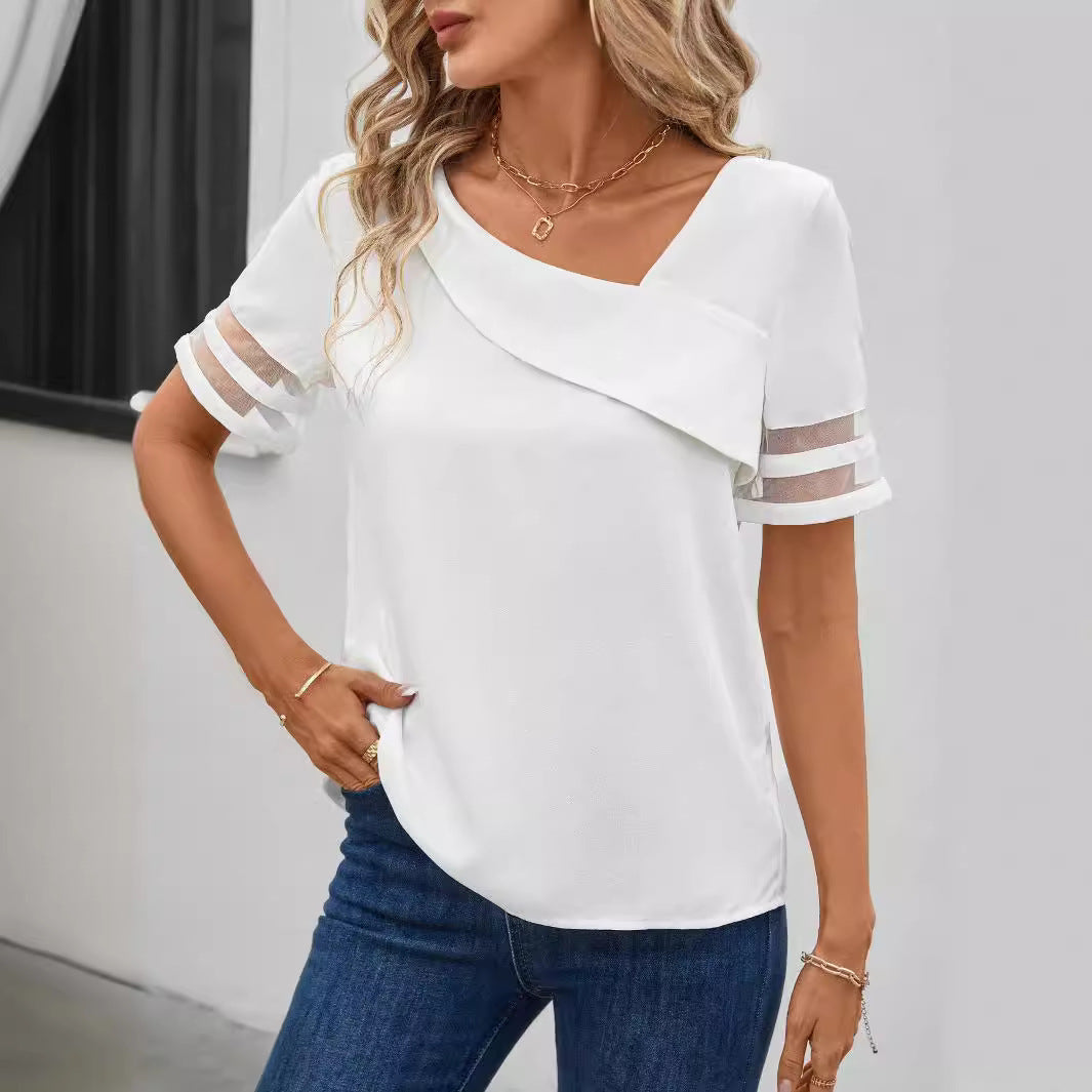 Sommer Casual Enkel Mesh Syning Korte Ærmer Kvinder