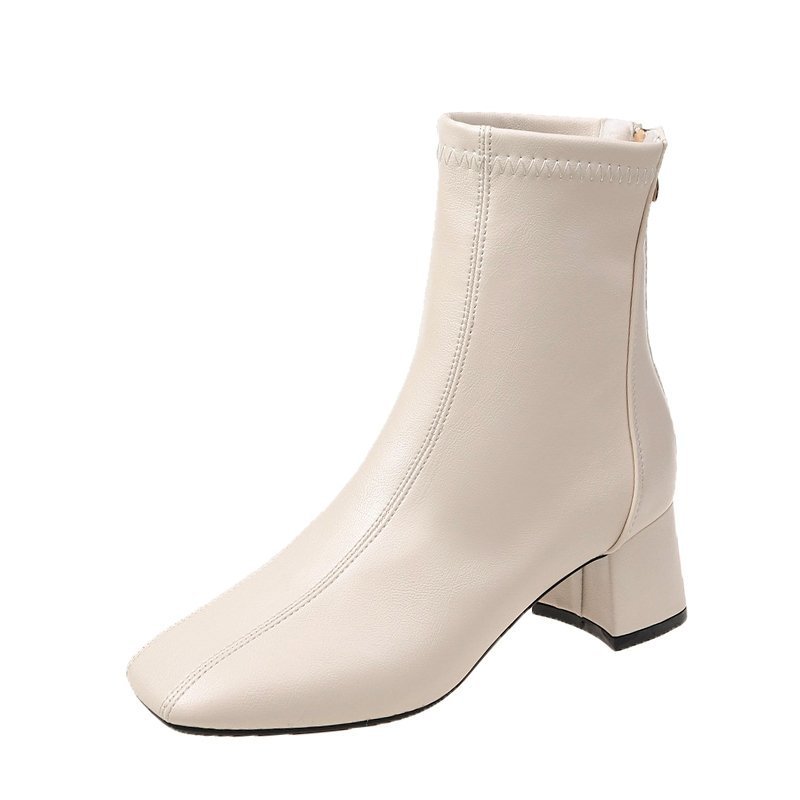 Square Toe Thick Heel Ankle Boots Martin Boots Women's Small High Heel Short Boots