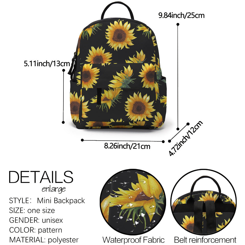 Sunflower Women's Backpack HD Waterproof Printing Mini Schoolbag