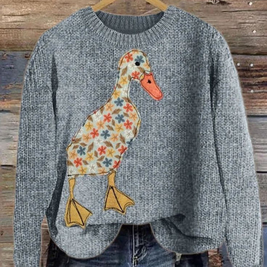 And uafhængig and påtrykt kvindesweater med rund hals i bomuld
