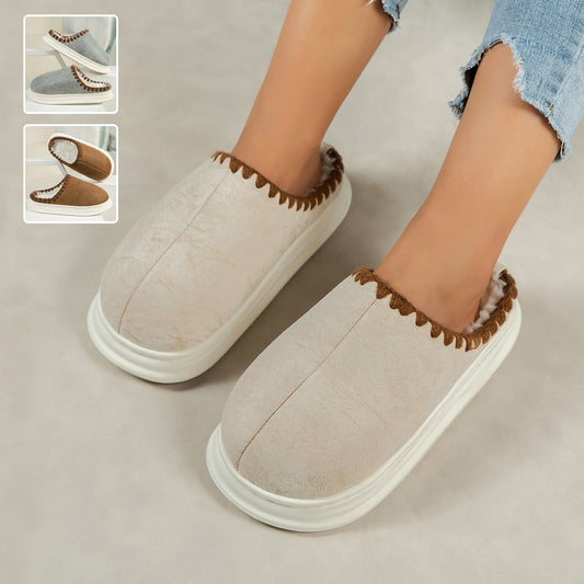 Winter Fashion Cotton Slippers With Sewing-side Design Indoor Non-slip Bedroom Floor Plush Slipper House Shoes Women Couple