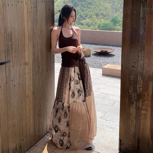 Vintage Printed Chiffon Printed Skirt