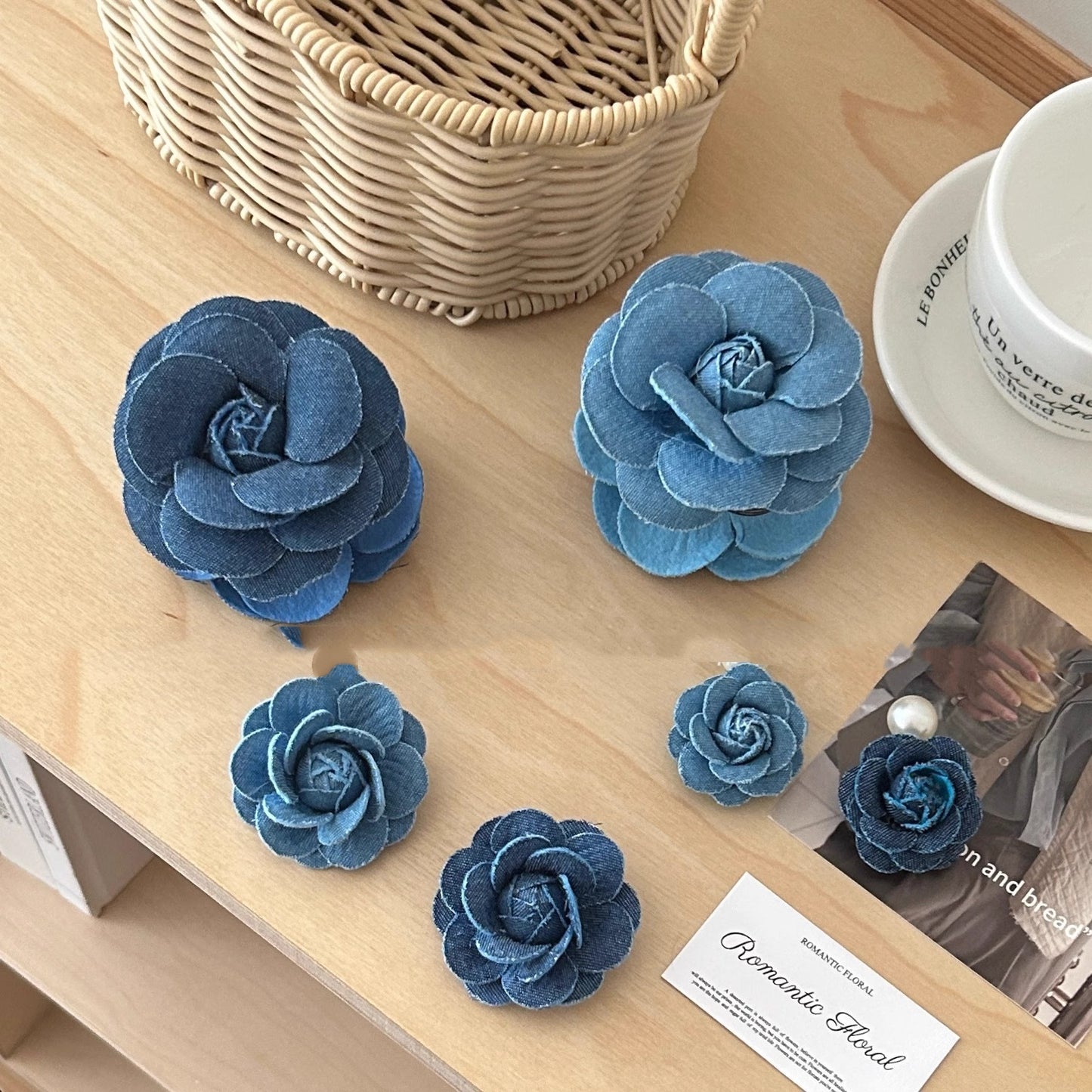 Denim Camellia Pearl Barrettes Sweet Hair Band