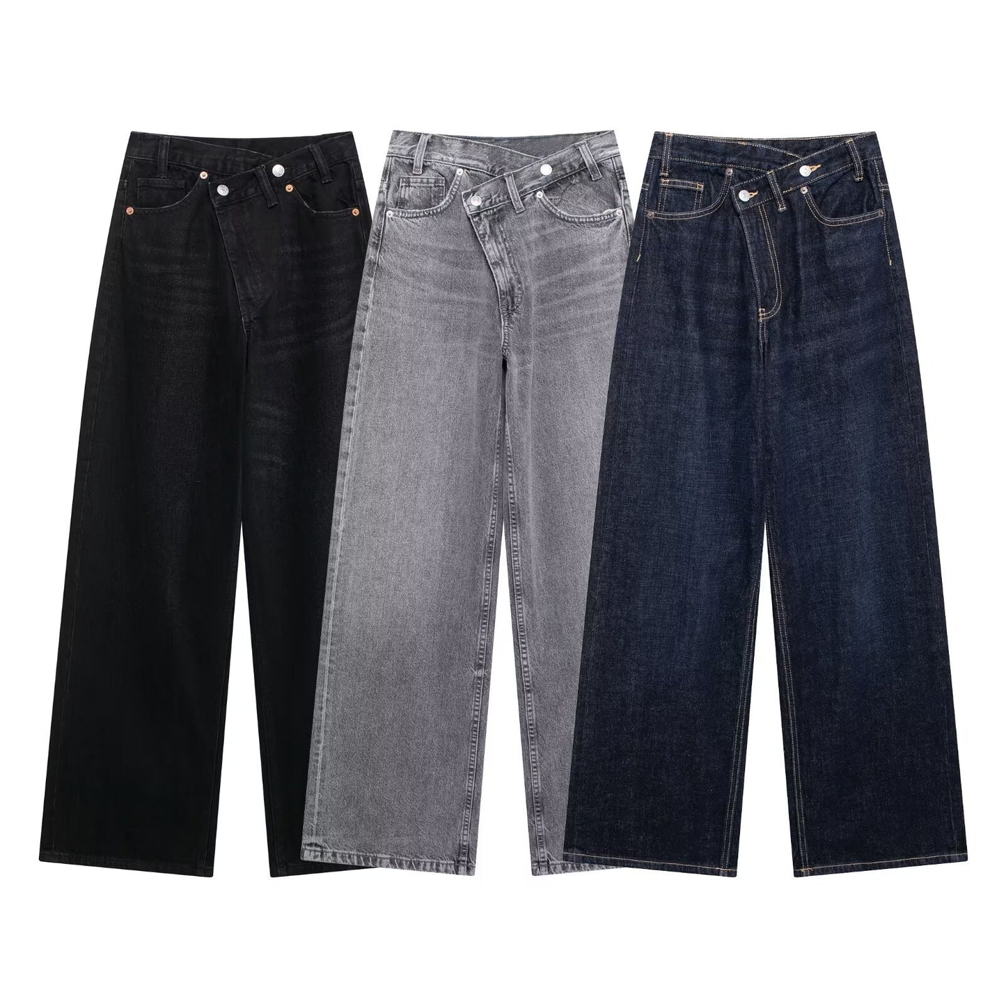 Højtaljede vide ben-jeans, behagelige til hverdag, casual og alsidige