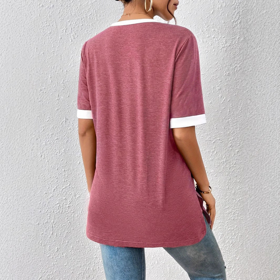 Women's Color Matching Short-sleeved Top