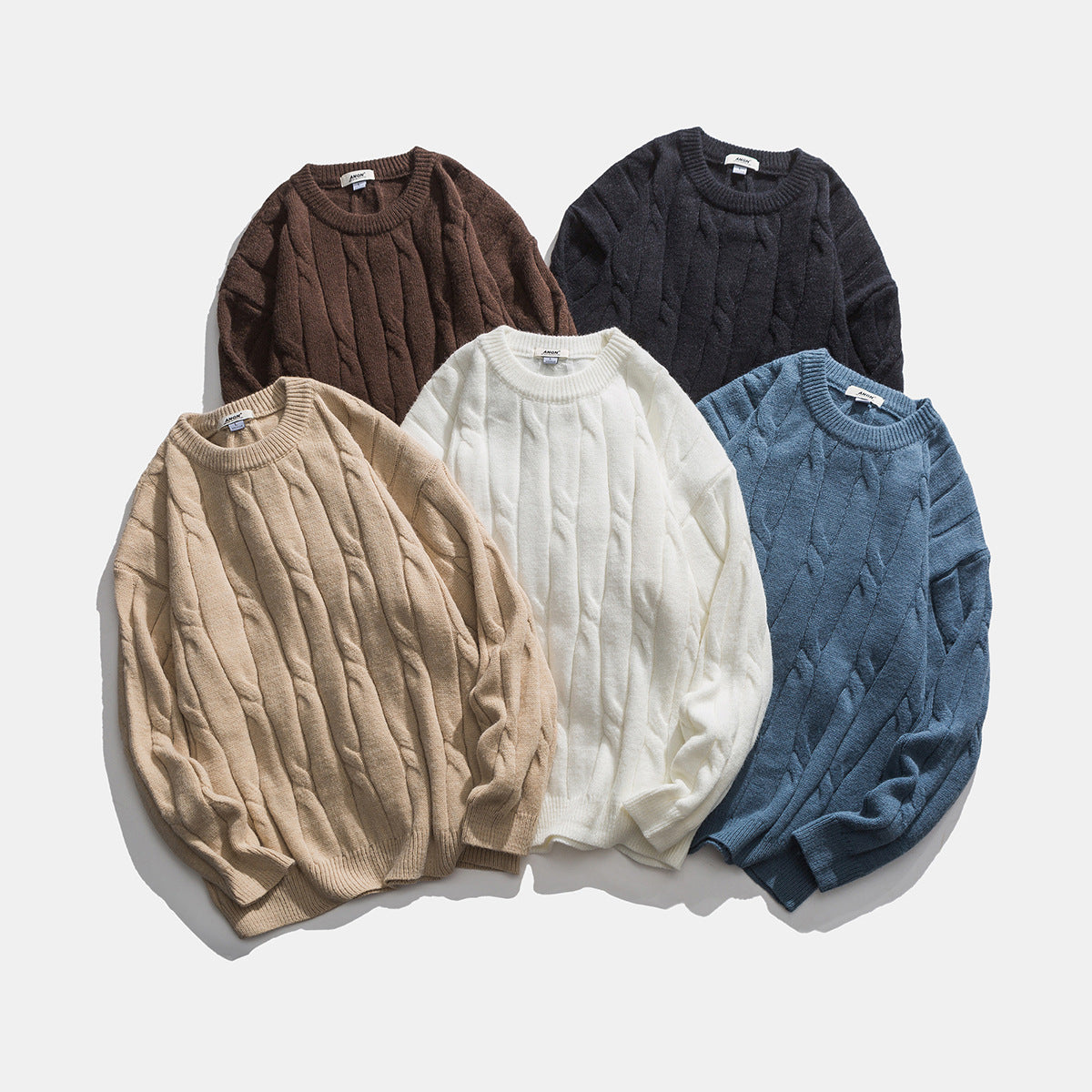 Men's Pure Color Simple Round Neck Pullover Sweater