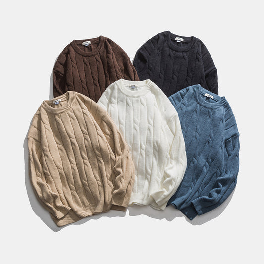 Men's Pure Color Simple Round Neck Pullover Sweater